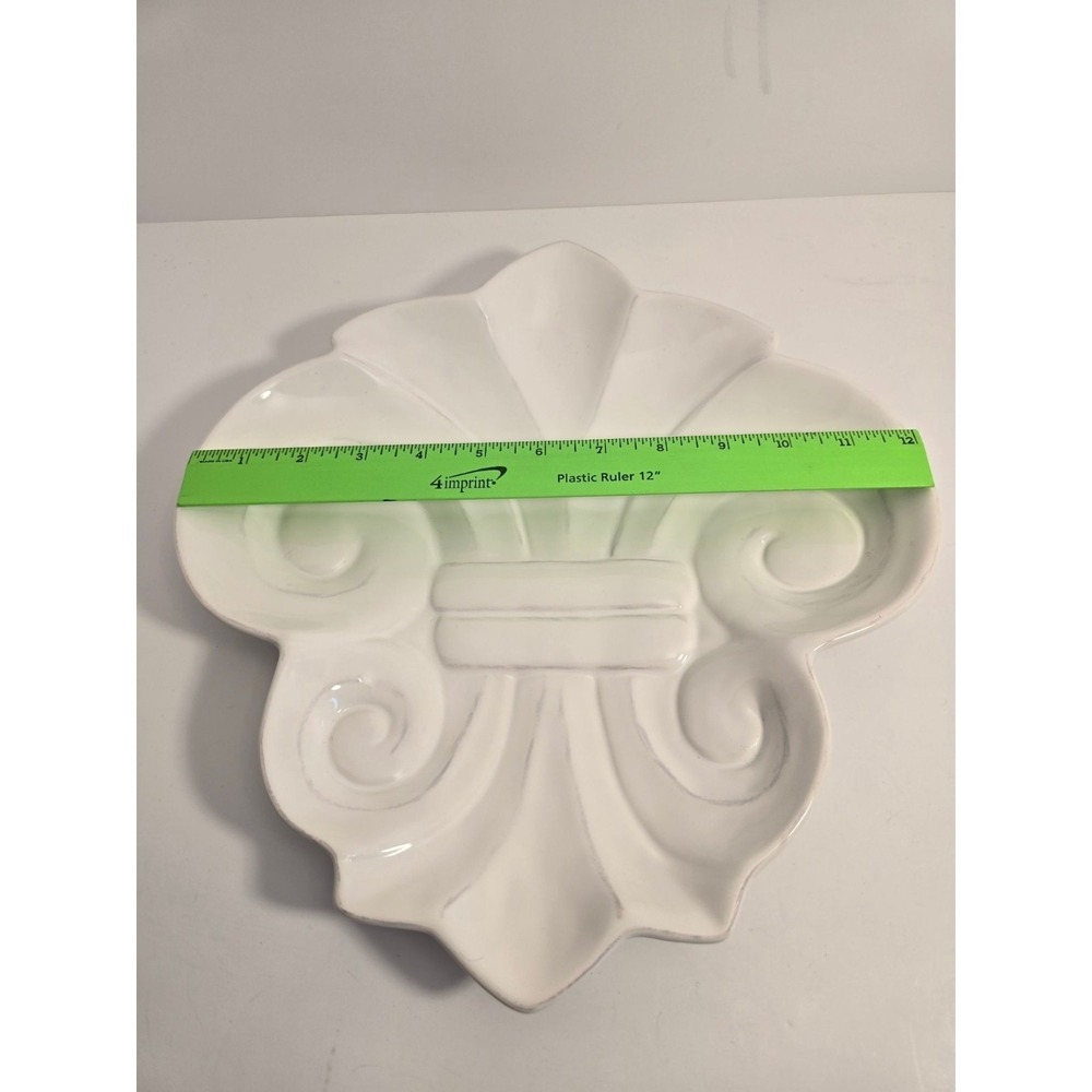 Embossed Stoneware Fleur De Lis Serving Plate White 15.5x11.5 Inch Dinnerware - Picture 9 of 10